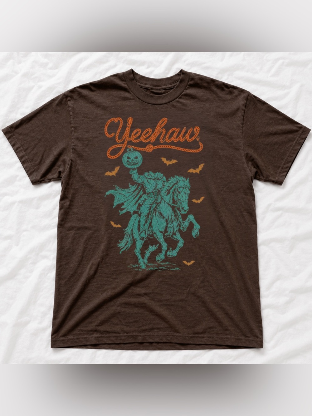 Yeehaw Dark Brown Graphic Halloween Tee - Men’s Retro